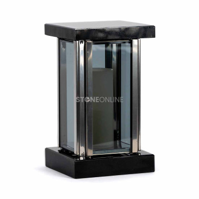Lampiony na grób StoneOnline – model MIRROW SQUARE SILVER z trwałego granitu i aluminium.