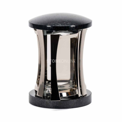 Lampion cmentarny ze srebrnym korpusem lustrzanym – nowoczesny model na pomnik.