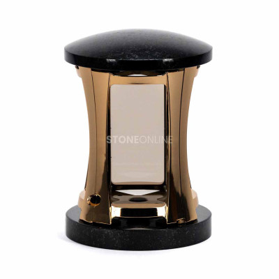 Lampion na nagrobek MIRROW ROUND GOLD z kamienia naturalnego – trwała lampka cmentarna StoneOnline.