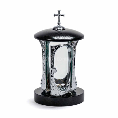 Lampion na nagrobek granitowy INOX z krzyżem StoneOnline – solidna lampka i znicz na grób.