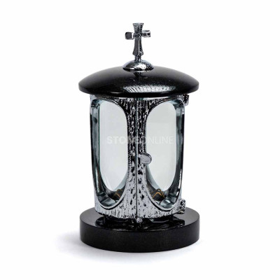 Lampion nagrobny z kamienia naturalnego INOX z krzyżem StoneOnline – trwała ozdoba i znicz.