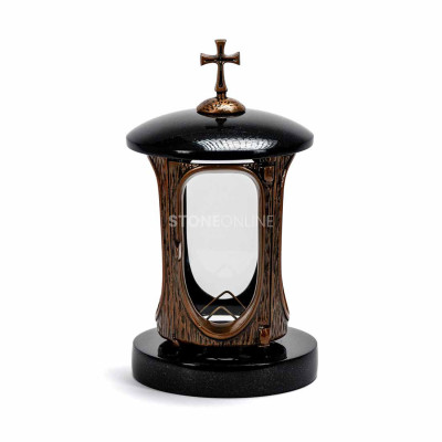 Lampion granitowy z miedzianym korpusem i krzyżem StoneOnline – elegancka ozdoba na cmentarz.