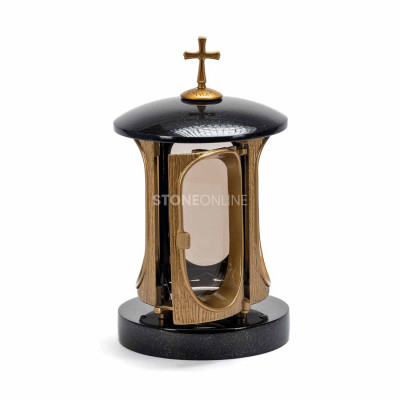 Lampion granitowy ze złotym krzyżem StoneOnline – elegancka ozdoba na cmentarz.