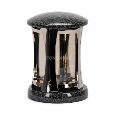 Piękny lampion na cmentarz MIRROW ROUND SILVER – solidny model z kamienia naturalnego.