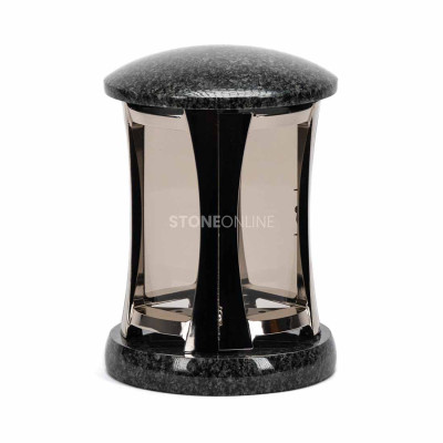 Lampiony na grób StoneOnline – model MIRROW ROUND SILVER z trwałego granitu i aluminium.