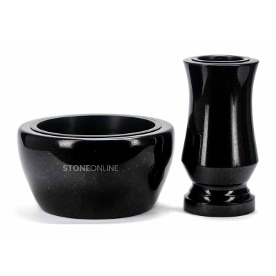 Zestaw granitowy WTRENDY15 z misą DROP 25 cm na cmentarz StoneOnline. Piękny zestaw z kamienia na nagrobek.
