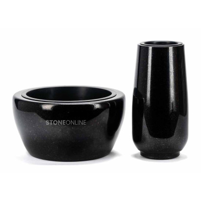 Elegancki zestaw granitowy WBASIC15 + misa DROP 25 cm – piękna i subtelna dekoracja nagrobka StoneOnline.