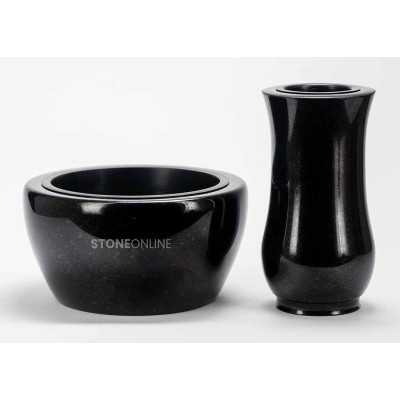 Elegancki zestaw granitowy WCLASSIC15 + misa DROP 25 cm – piękna i subtelna dekoracja nagrobka na cmentarz StoneOnline.