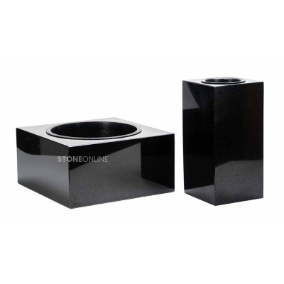 Piękny zestaw granitowy na cmentarz WCUBE15 + misa CUBE 25 cm – elegancki wazon i misa nagrobna StoneOnline