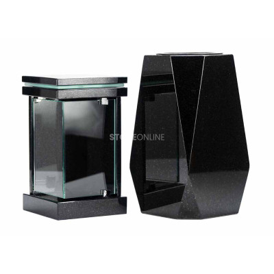 Nowoczesny zestaw granitowy na cmentarz – lampion LLED i wazon WDIAMOND15 na kwiaty.