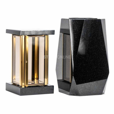 Złoty lampion MIRROW SQUARE GOLD 22 i masywny wazon WDIAMOND15 – solidny zestaw na cmentarz.