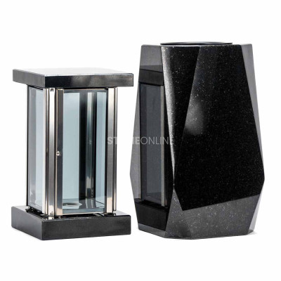 Srebrny lampion MIRROW SQUARE SILVER 23 i masywny wazon WDIAMOND15 – solidny zestaw na cmentarz.