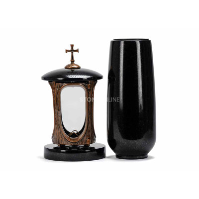 Miedziany lampion LALUMCROSSCOPPER i wazon WBASIC12 – solidny zestaw granitowy na cmentarz.