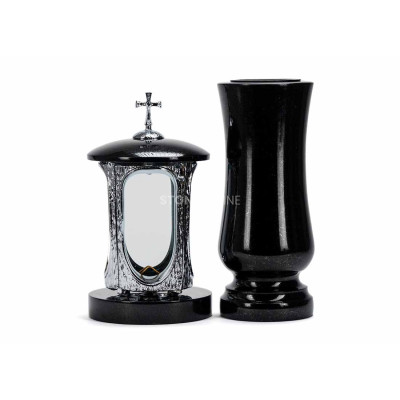 Lampion LALUMCROSSINOX i wazon WSTANDARD12 – nowoczesny zestaw granitowy na cmentarz.