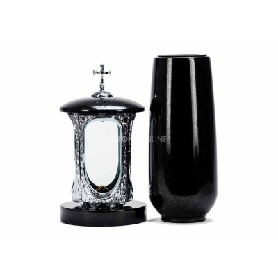 Nowoczesny lampion LALUMCROSSINOX i wazon WBASIC12 – solidny zestaw granitowy na cmentarz.