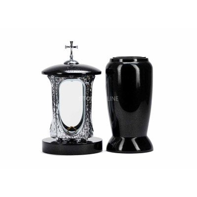 Nowoczesny lampion LALUMCROSSINOX i wazon WELEGANT12 – elegancki zestaw granitowy na cmentarz.