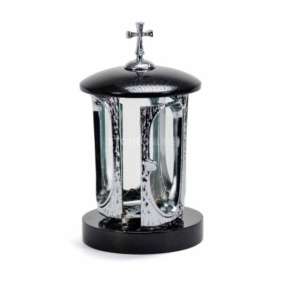 Lampion granitowy na cmentarz INOX z krzyżem StoneOnline – elegancka lampka na nagrobek.