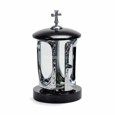 Lampion na nagrobek granitowy INOX z krzyżem StoneOnline – elegancka lampka na grób.