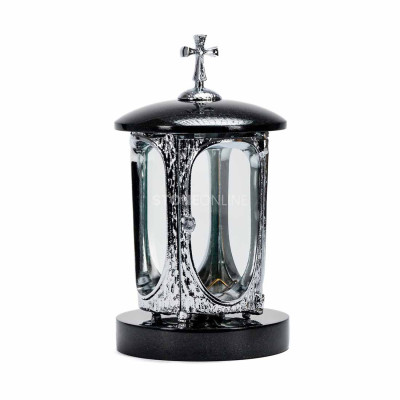Lampion nagrobny granitowy INOX z krzyżem StoneOnline – trwała lampka na cmentarz.