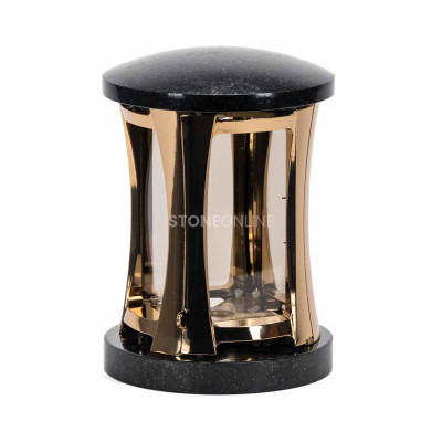 Złoty lampion granitowy MIRROW ROUND GOLD StoneOnline na cmentarz – elegancki znicz granitowy z efektem lustra.