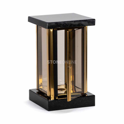 Piękny lampion na cmentarz MIRROW SQUARE GOLD – solidny model z kamienia naturalnego.